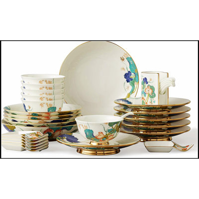 Service de table en porcelaine de qualité supérieure 31 pièces, bols, assiettes, plats, cuillères, boîte pour 6 pièces Auratic Bliss