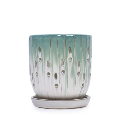 Modern 8" White Ceramic Flowerpot Of 2, Built - In Drainage For Plants, Indoor Outdoor Use, Reinforced Material Ceramic Flowerpot, 2 Piece , White , Frost , Heat Built Drainage, Roots, Small Plants