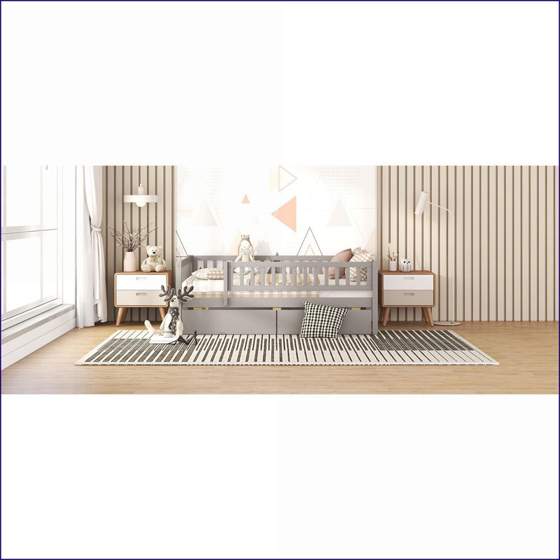 Lit de jour double en bois de pin massif avec rangement compact pour 2 petits espaces, Gris