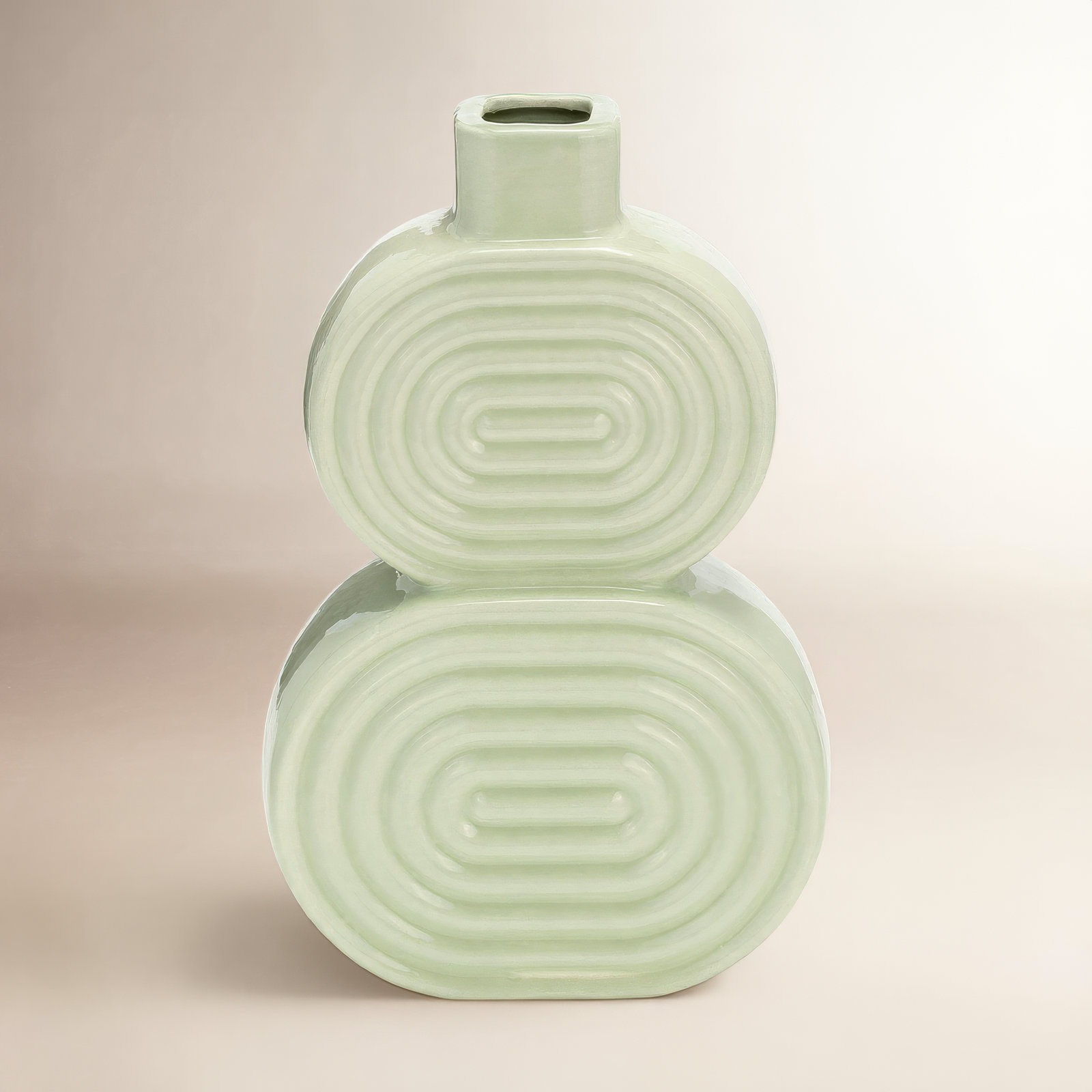 Alorie Ceramic Table Vase, Circles Green, 10" H x 6" W x 3" D