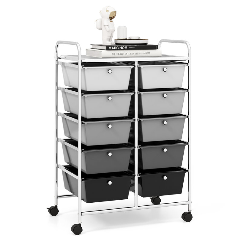 Nally 10 Drawer Storage Drawer with Locking Wheels, Grey/Silver