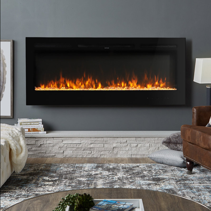 Adrianne Recessed/Wall Mounted Electric Fireplace Adjustable Flame with Remote, 54.4cm H x 152.4cm W x  14cm D