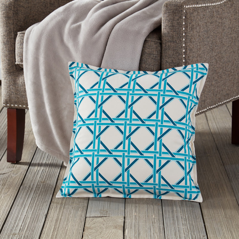 Cane Cotton Canvas Throw Pillow, Turquoise