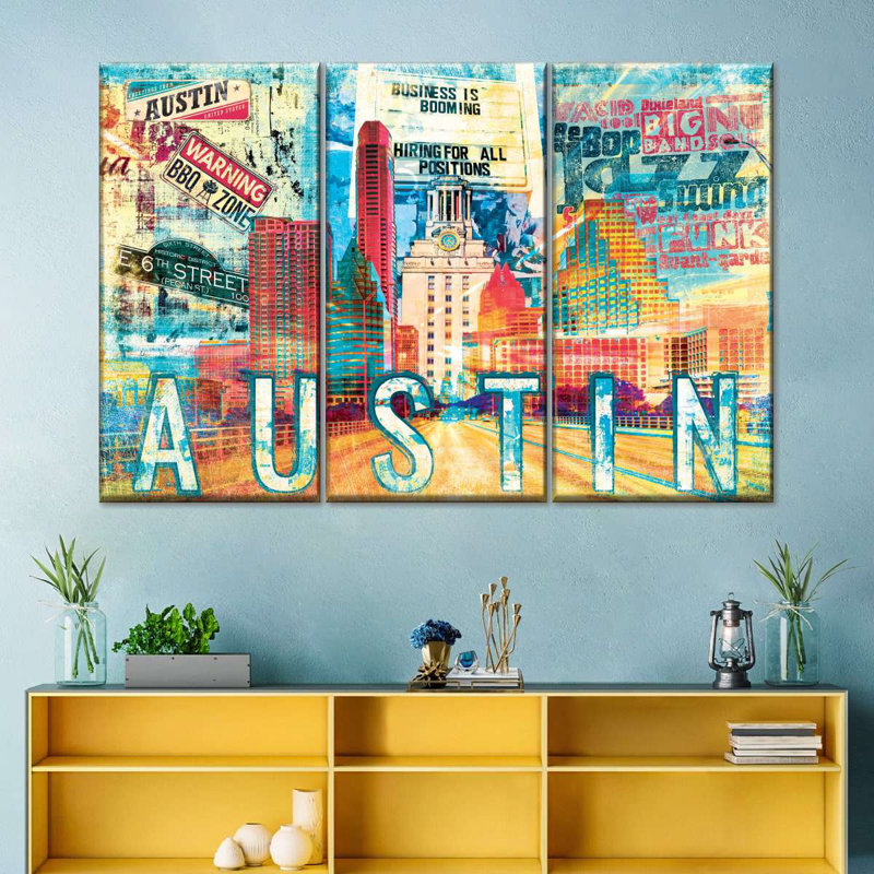 «Road To Austin City», reproduction d'art sur toile, H 20 po x l 33 po x P 1,25 po