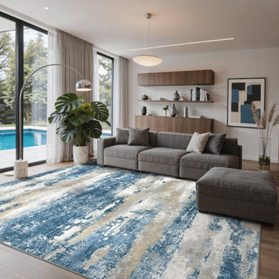 Pavelina Abstract Performance Blue Machine Washable Area Rug