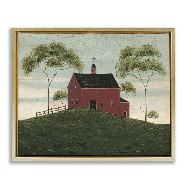 Toile de grange avec paire d'arbres sur toile flottante, conception de Warren Kimble, H 25 po x l 31 po
