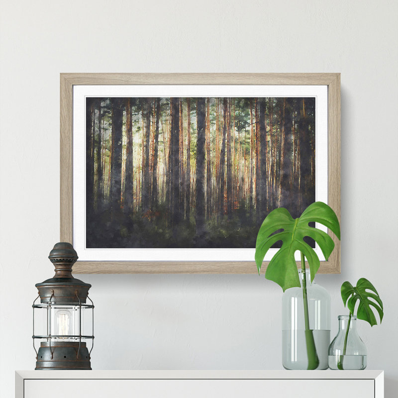Pine Tree Forest In Spring - Single Picture Frame Print on MDF, 24cm H x 33cm W x 2cm D, Oak