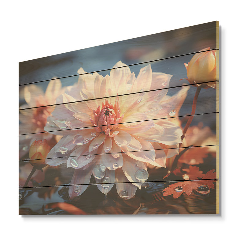 Ponk Dahlia Elegance - art mural en bois de dahlia sur bois de pin naturel, H 30 po x l 40 po