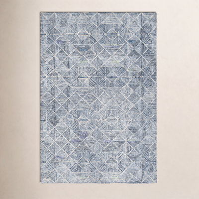 Linsly Blue Ivory Hand-Woven Geometric Wool Rug