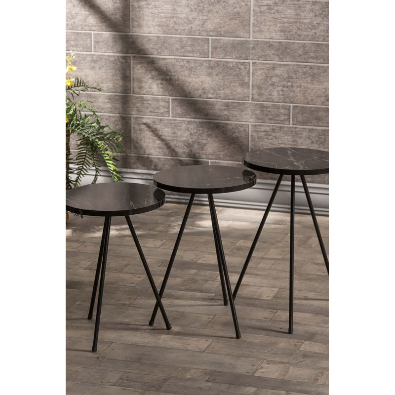 Natalie Living Room Table Set, Black Marble