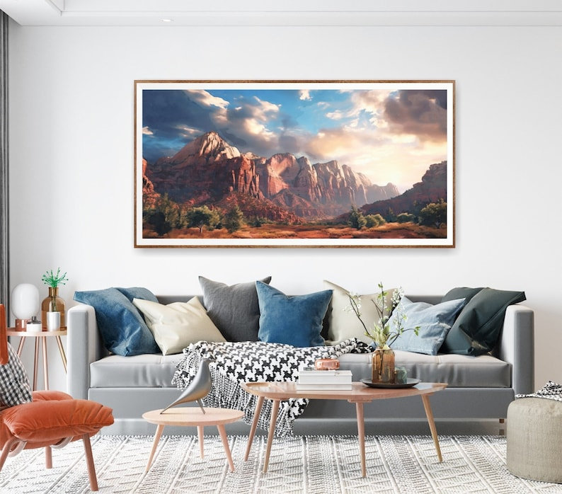 Parc national de Zion, très grand art mural horizontal, affiche sans cadre avec toile tendue, L 32 po x H 16 po x P 1,5 po