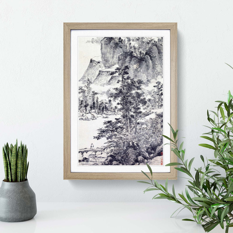 Misty Mountains by Chen Chun - Picture Frame Painting Print, 36cm H x 27cm W x 2cm D, Oak Framed
