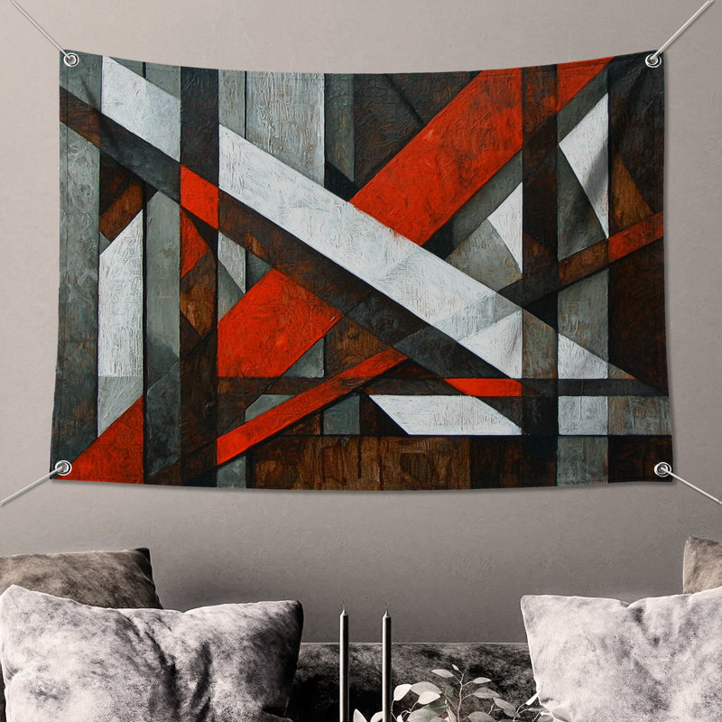 Tapisserie murale abstraite - art mural, H 51 po x l 60 po avec 4 œillets