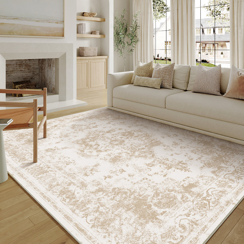 Tapis beige élégant et moderne tissé à la machine, Rectangle 6 pi x 9 pi