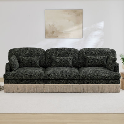 Canapé 100% confortable en chenille 100 po à imprimé léopard, bord de pampille délicat, canapé modulaire à la mode moderne, dossier et siège ergonomiques, assemblage facile, siège profond pour le salon