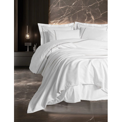 Harper White Cotton Waffle Pique Bedspread Set