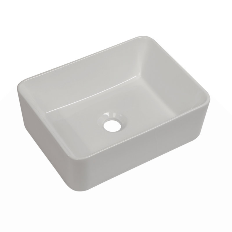 Lavabo de salle de bain vasque rectangulaire en céramique 16 po x 12 po, Robinets à monotrou, Blanc