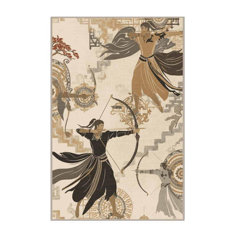Machine Washable Marvale Historical Archery Contest Classic Oriental Rug in Beige – Beige Binding, 8x12