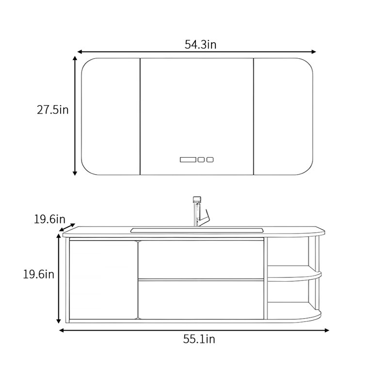 Armoire de salle de bain légère et luxueuse, H 19,6 po x l 55,1 po x P 19,6 po