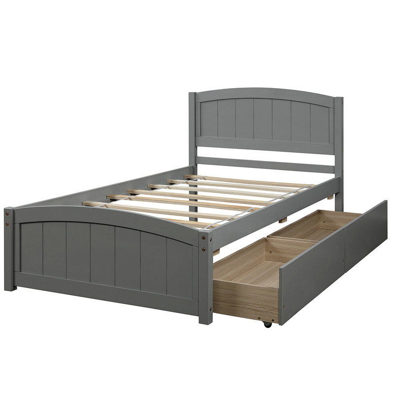 Lit plateforme avec deux tiroirs, Gris