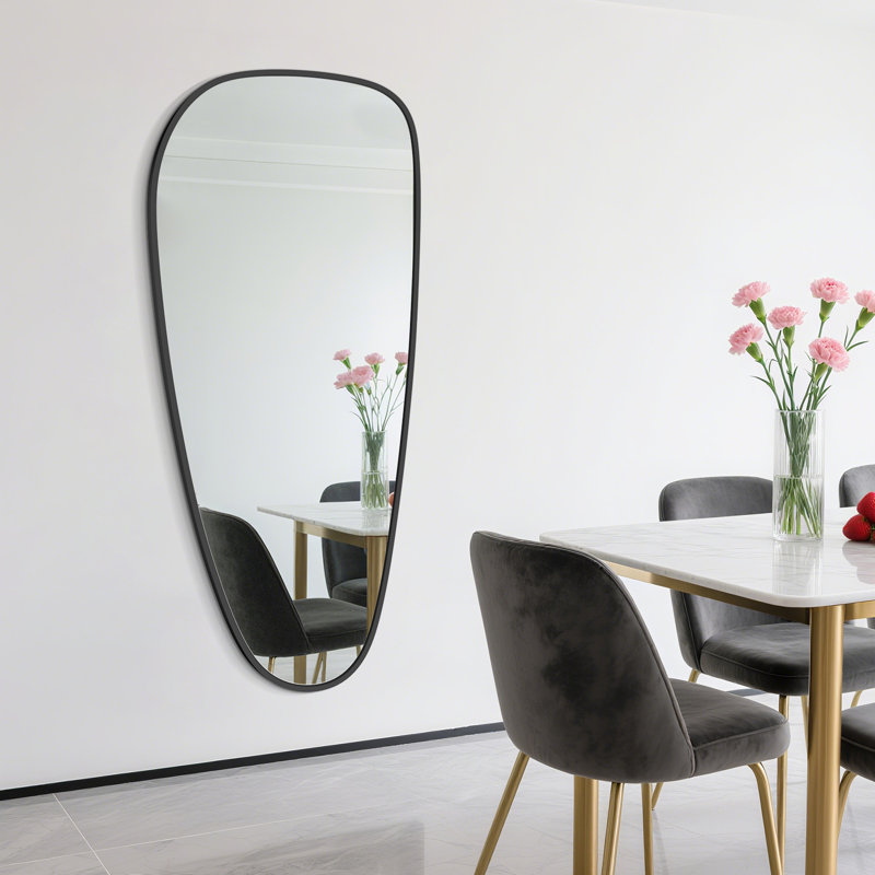 Mateus Irregular Aluminum Framed Tempered Glass Wall Mirror, 48" x 22", Black