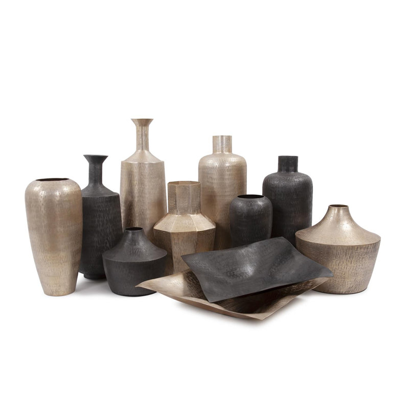 Etched Crossways Short Neck Bottle Vase- Large, 18" H x 8" W x 8" D, Gray