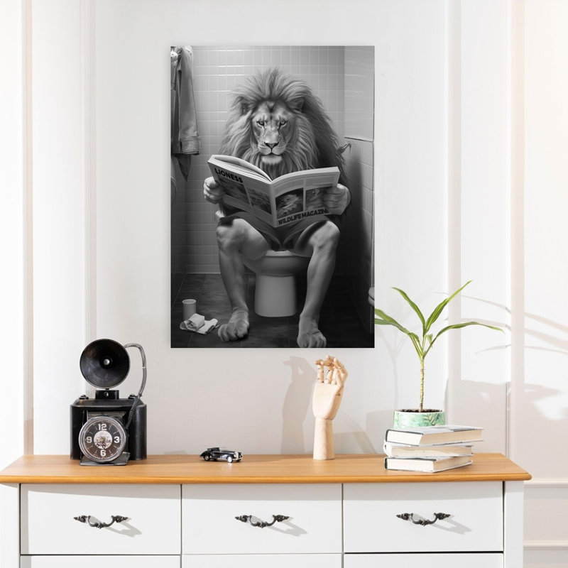 Lion's Bathroom Reading 1 Piece Wrapped Canvas Wall Art, 60.96 cm H x 40.64 cm W