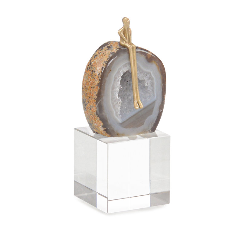 Agate Philosopher Sculpture On Crystal Base, Large