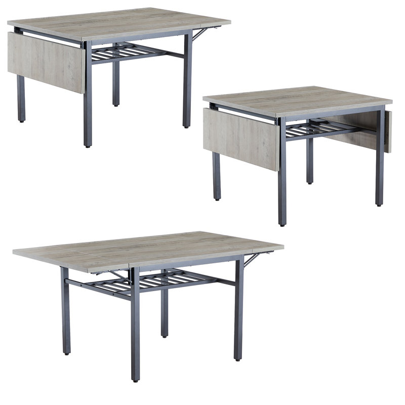 Hollenberg Extendable Metal Base Dining Table, Rustic Gray