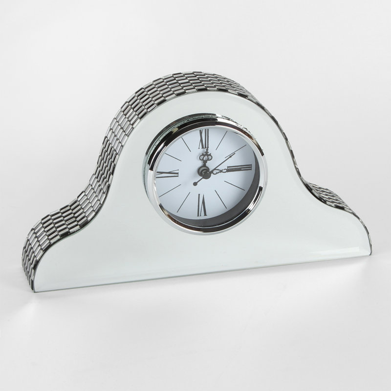 Roman Numeral Mirror Quartz Movement / Crystal Tabletop Clock in Silver
