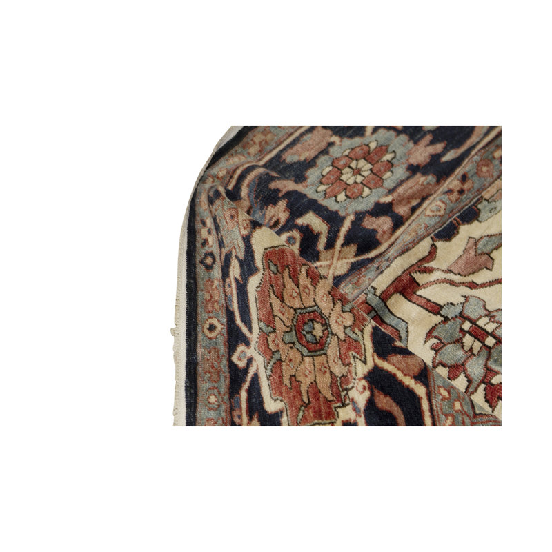 Tapis ivoire et noir noué à la main de haute qualité