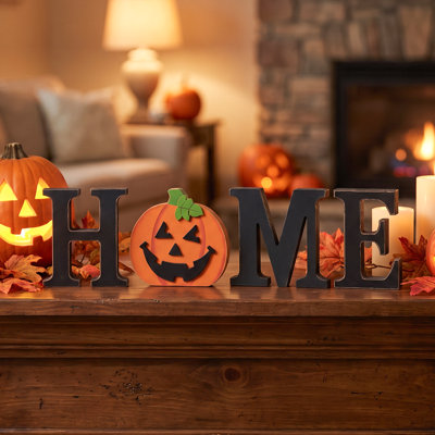 13 panneaux de table interchangeables en bois « HOME », décoration de table pour Halloween