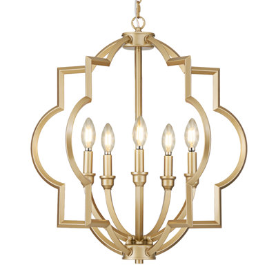 5-light Gold Farmhouse Pendant Hanging Light Fixtures, 22" Rustic Globe Chandelier For Kitchen Island