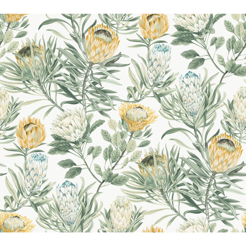 Rouleau de papier peint L 27 pi x l 27 po Protea, Blanc / jaune