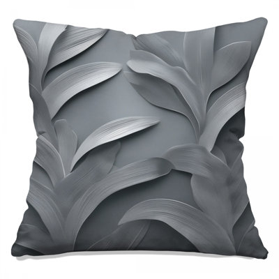 Gray Metallic Leaves Double Sided Throw Pillows