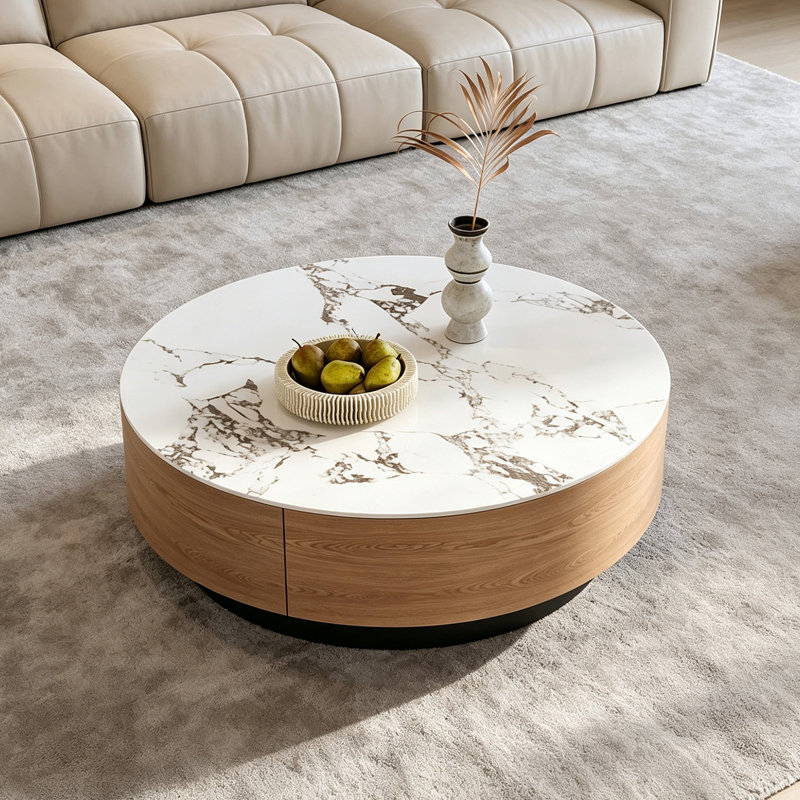 Table basse ronde pour petit appartement, 12.99" H x 31.49" W x 31.49" D, Brown