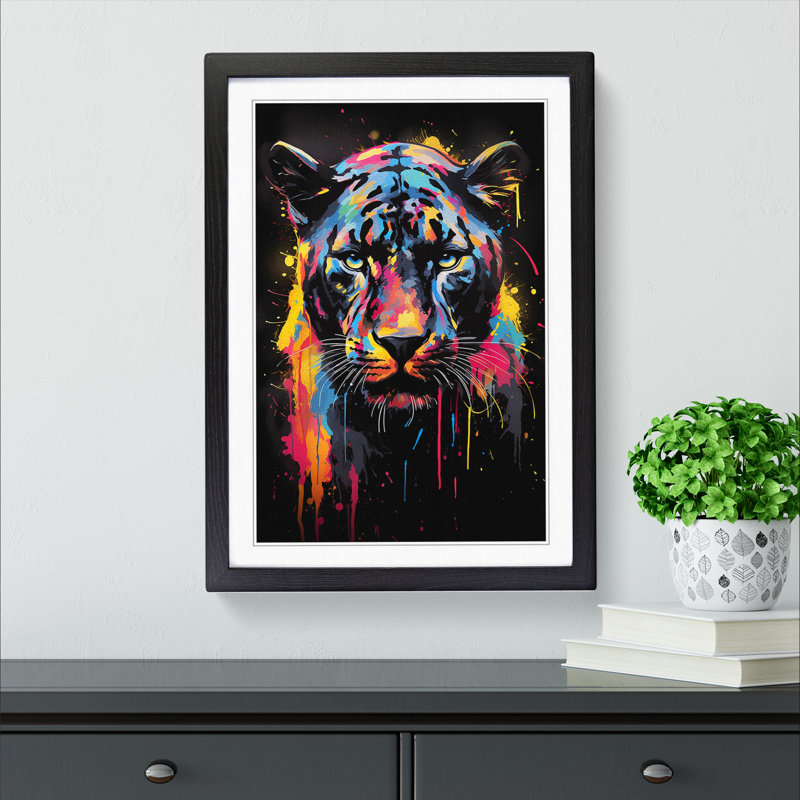 Panther Abstract - Single Picture Frame Print on Wood, 34cm H x 25cm W x 2cm D, Black Framed