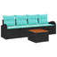 Ensemble de canapé de jardin vidaXL 5 pièces en rotin de polyester noir et turquoise