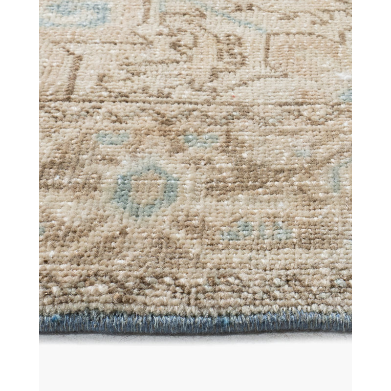 Tapis unique ivoire / bleu / taupe 3 pi 7 po x 4 pi 5 po des années 1920