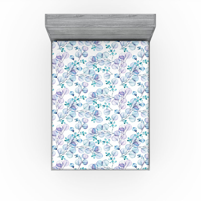 Drap-housse à motif floral Ambesonne, Turquoise / lilas / motif floral blanc, Drap-housse très grand californien