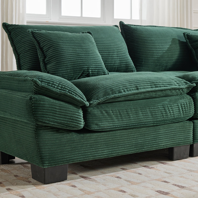 Renville 84" Corduroy Upholstered Pillow-Top Arm Loveseat Sofa with 2 Throw Pillows