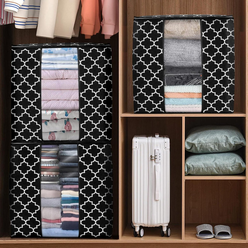 Sacs de rangement Grande couverture pour vêtements et bacs de rangement pour édredons, literie, organisateur pliable avec poignée renforcée, fenêtre transparente, fermetures à glissière robustes