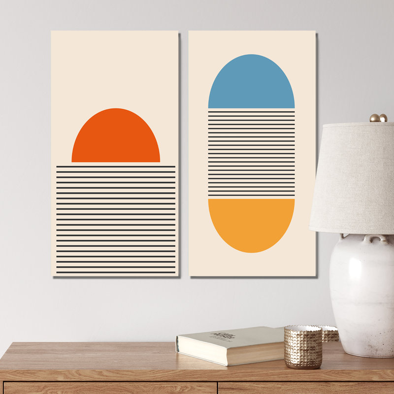 Minimal Late 20S Geometric Primitive Design I - Ensemble de 2 peintures, Toile tendue, H 20 po x l 24 po x P 1 po