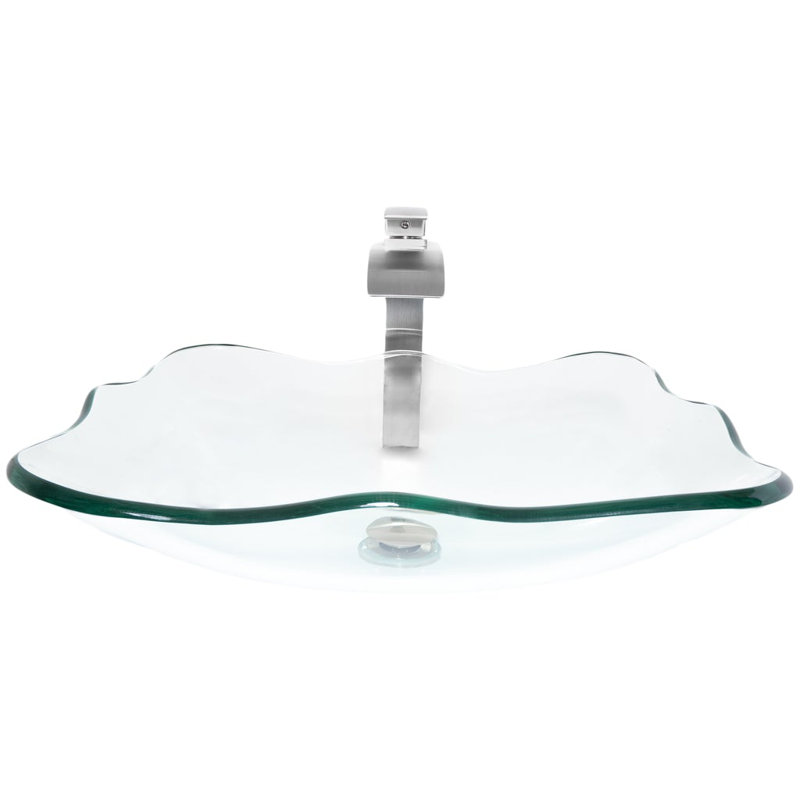 Novatto 15'' Glass Bathroom Sink with Faucet,  Brushed Nickel
