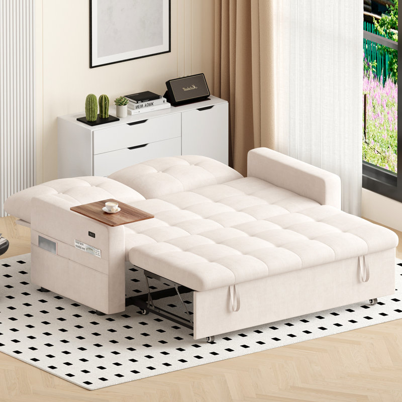 2 Seater Chenille Sofa Bed, Beige