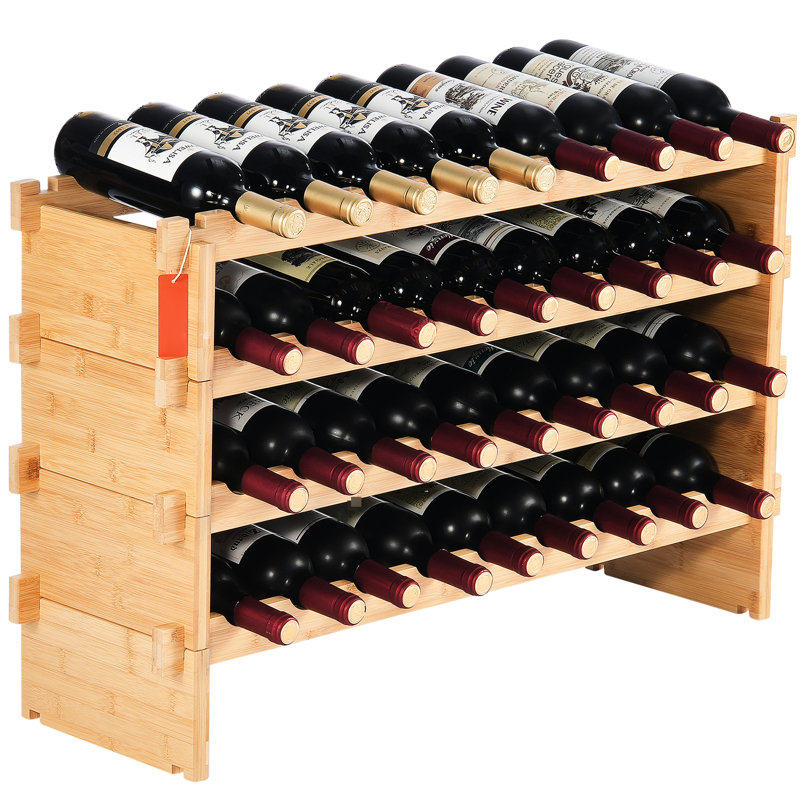 4 présentoirs en bois pour 36 bouteilles, collectionneurs de vin idéaux, bouteilles de vin lisses et résistantes, passionnés, structure avec zone de support étendue