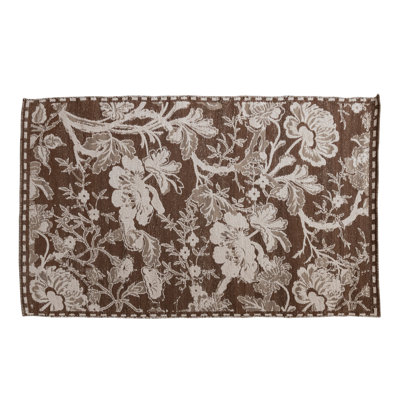 Tapis tissé en jacquard de laine et de coton à motif floral