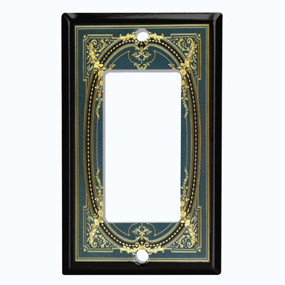 Metal Light Switch Plate Outlet Cover (Victorian Vintage Elegant Frame Flowers Damask Navy Blue  - Single Toggle)