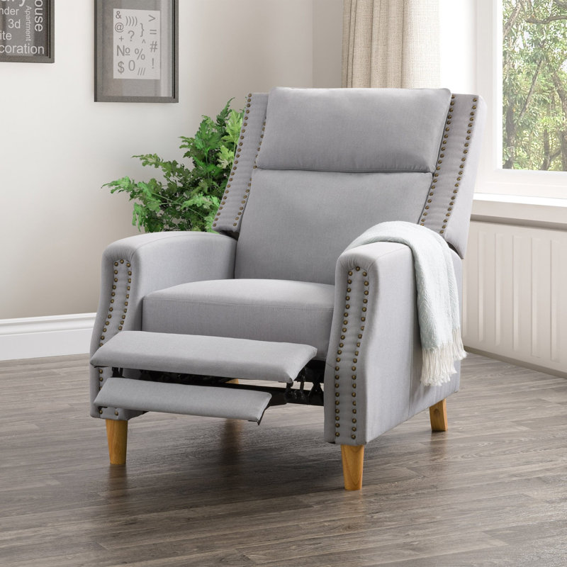Woolbright Upholstered Manual Pushback Recliner Armchair, Light Gray