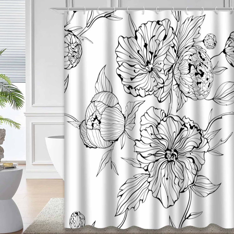 Rideau de douche Black Flowers, L 72 po x l 72 po